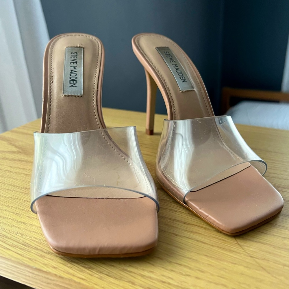 Clear and tan Steve Madden heels